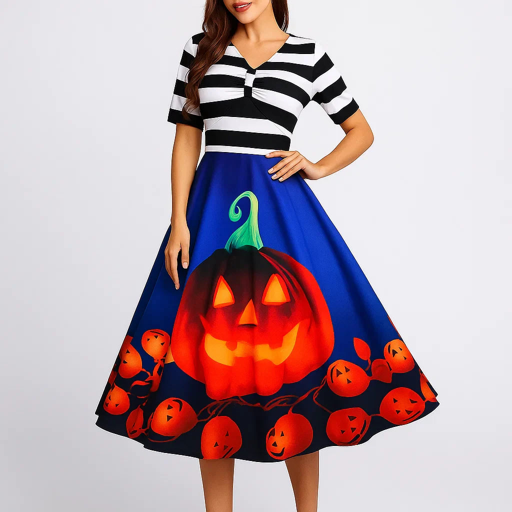 Halloween Kostuum Jurk | Gestreepte Midi Flare