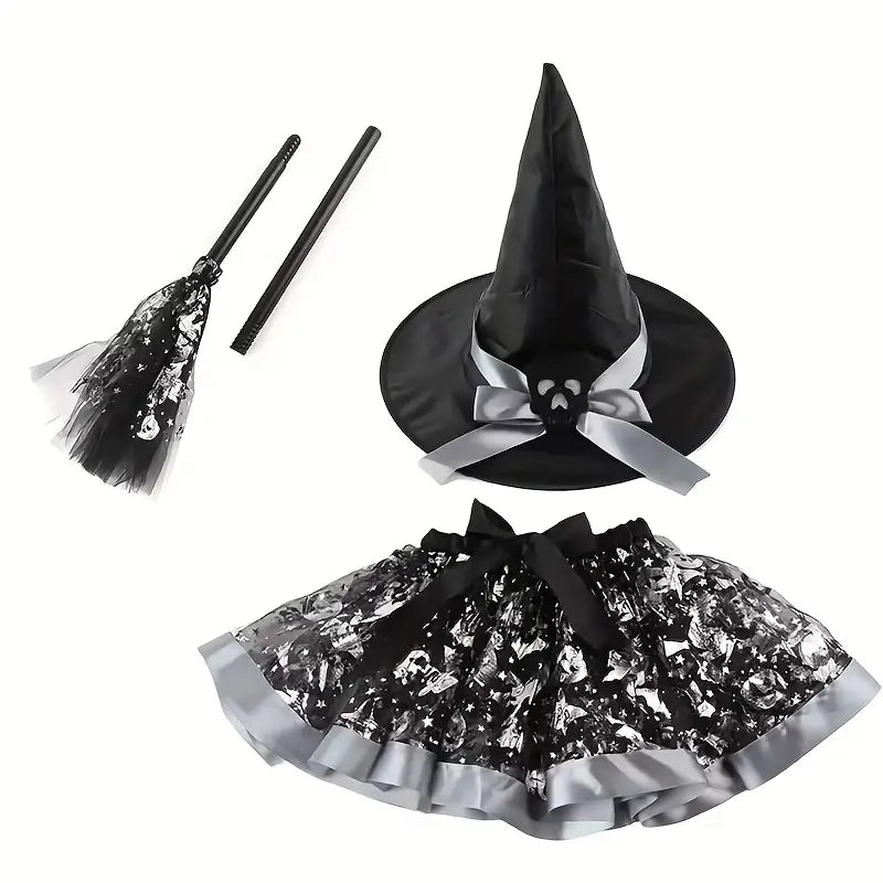 Meisjes Schattige Tulle Halloween Kostuum Set | Heks Rok Verkleedkleding