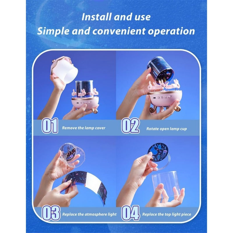 Frostwave | Kinderen 360° Rotating Konijn Nachtlamp Projector