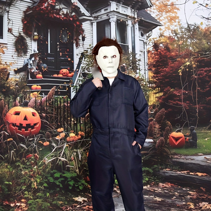 Heren Halloween Kostuum Jumpsuit met Lange Mouwen | Horror Masker