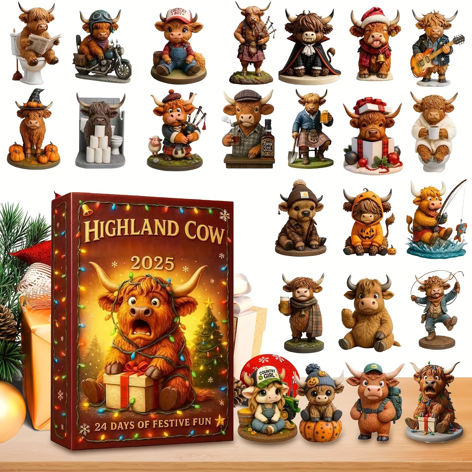 HighlandJoy | 3D Highland Cow Adventkalender 2025 Unieke Kerstervaring 24 Figuren