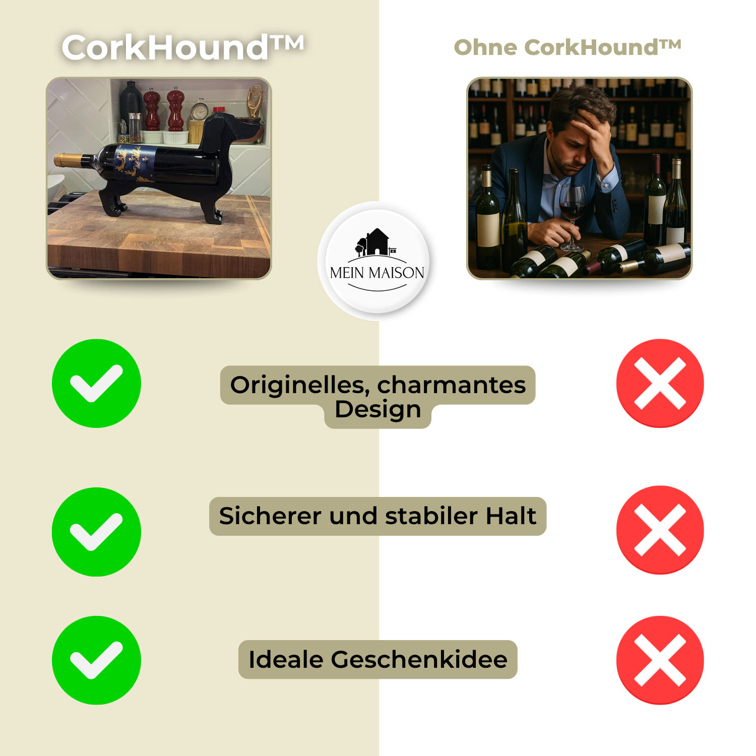 Wijnfleshouder Teckel CorkHound | Origineel Design | Stevig & Decoratief | Voor 375β500 ml