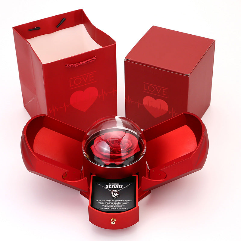 EternalBloom | Romantische Rozenbox met 14k Witgouden Hartketting en Liefdesbriefje