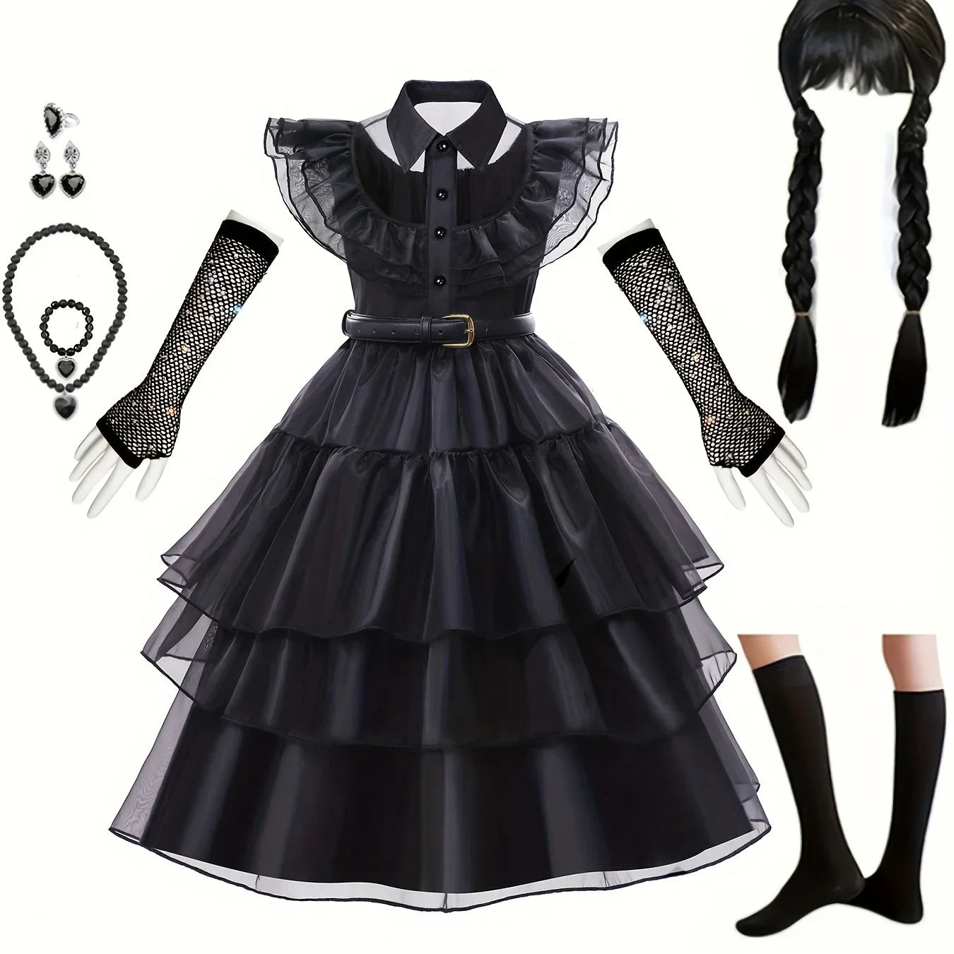 Meisjes Rimpelige Gotische Halloween Kostuum Jurk | Gelaagde Mini