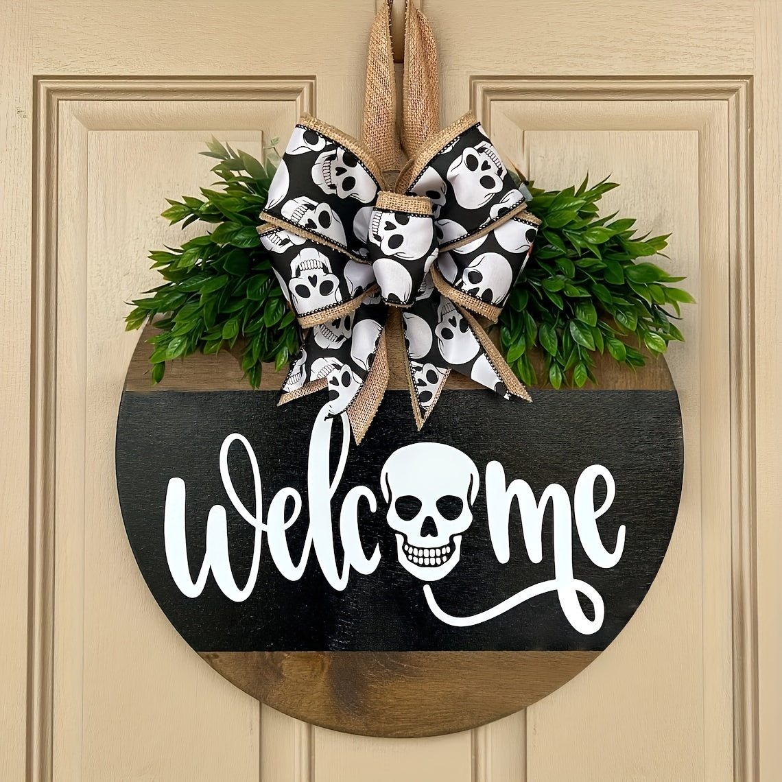 Halloween Spooky Skull Deurkrans | Rustieke Welkom Bord