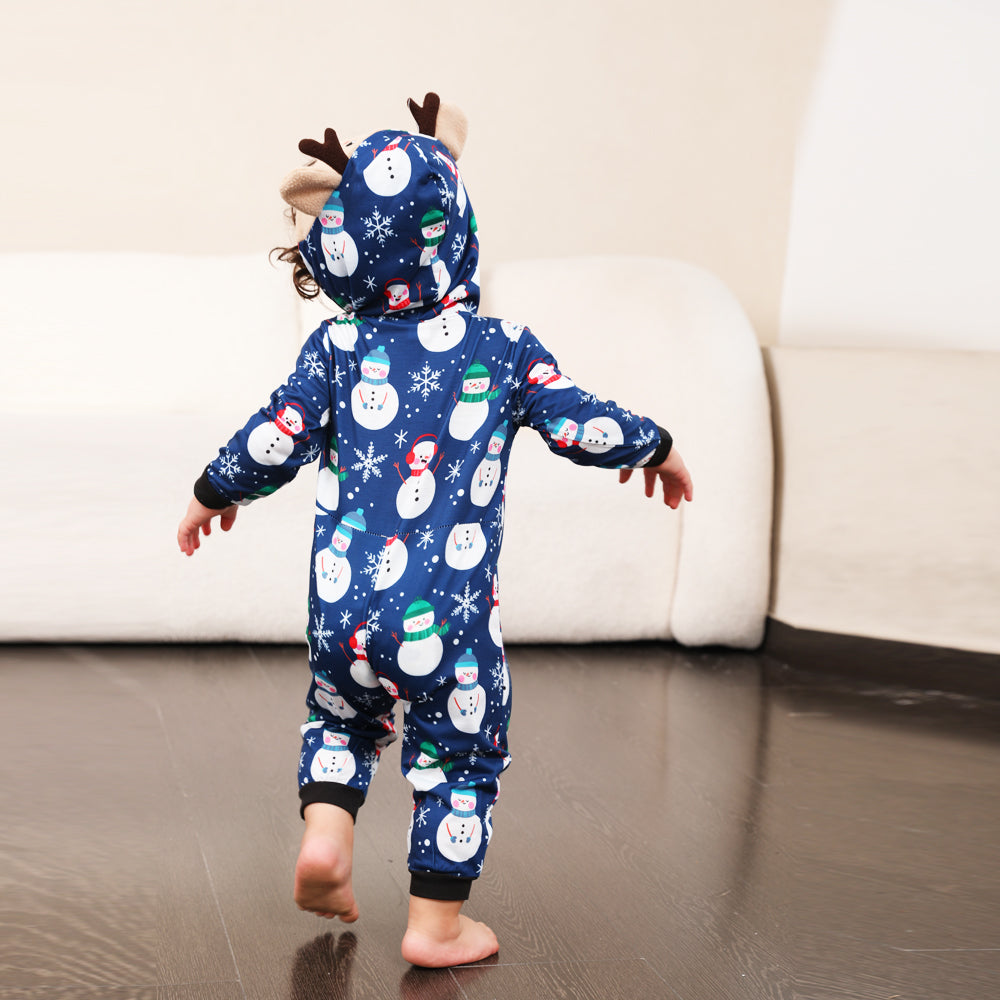 Blauwe Sneeuwman Bijpassende Familie Kerst Pyjama's Onesies