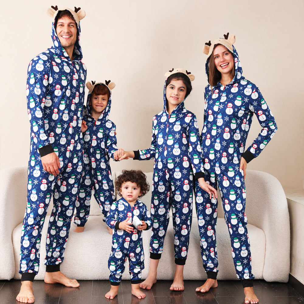 Blauwe Sneeuwman Bijpassende Familie Kerst Pyjama's Onesies
