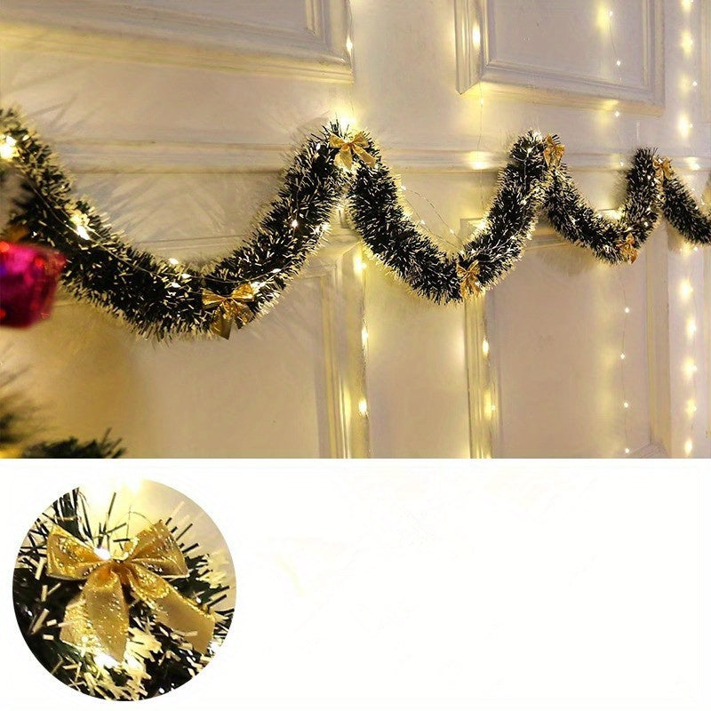 LumaTinsel LED Kerstguirlande – Set van 2 draadloze metallic guirlandelampen met warm licht