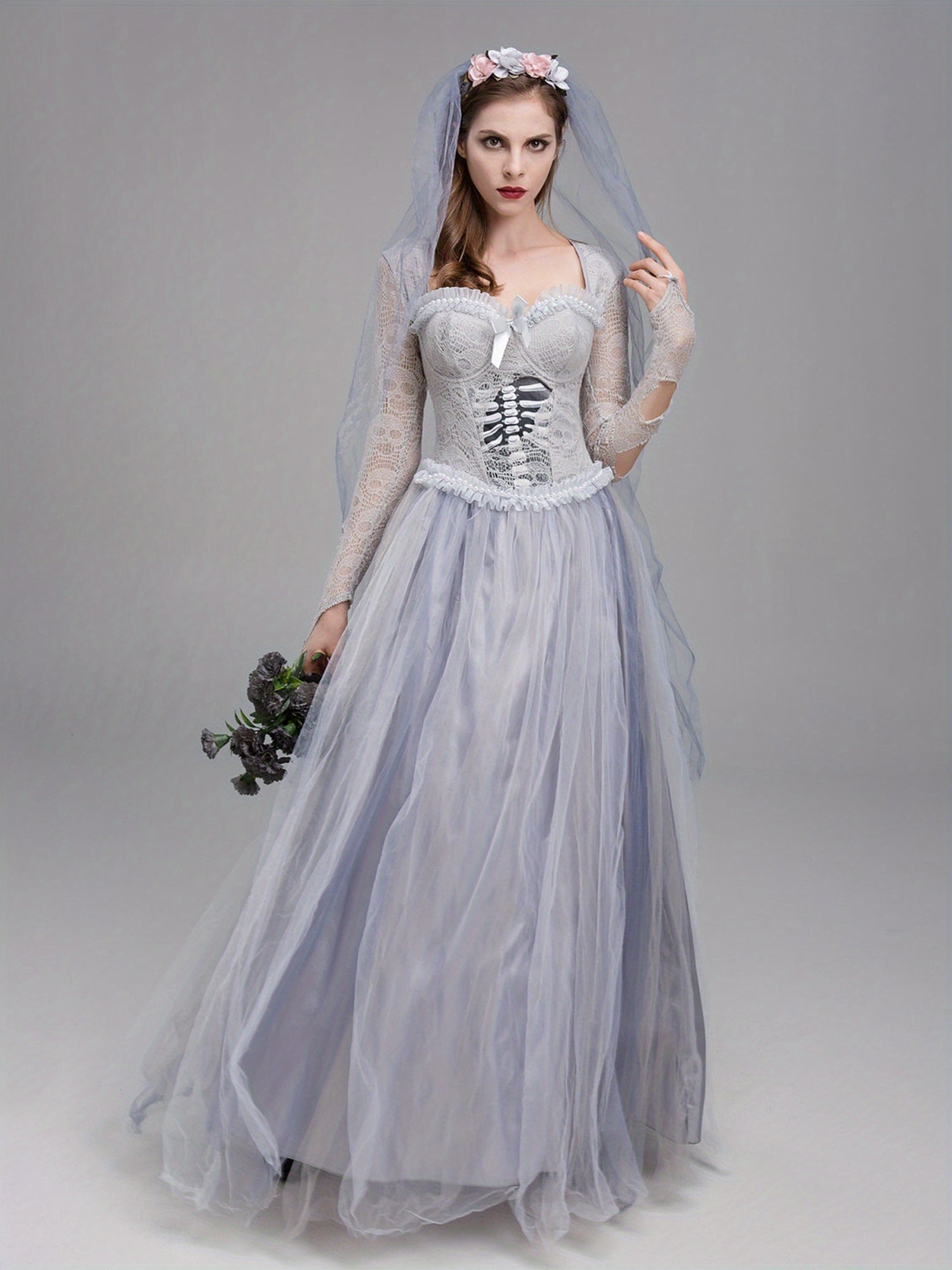 Vrouwen Gothische Kant Halloween Lijk Bruid Kostuum Jurk | Maxi