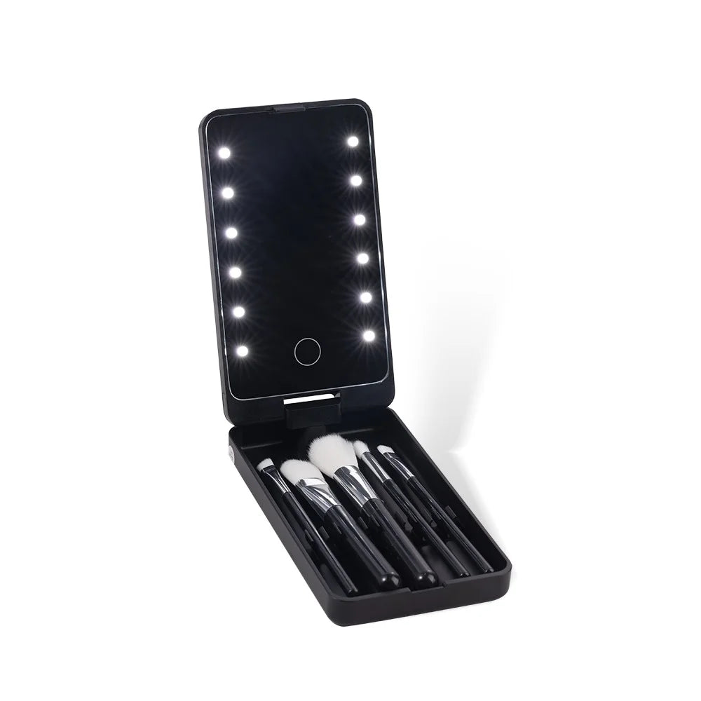 BloomBeauty Set | Gepersonaliseerde Geboortebloem Make-up Kwasten met LED Spiegel – Het Perfecte Cadeau voor Haar