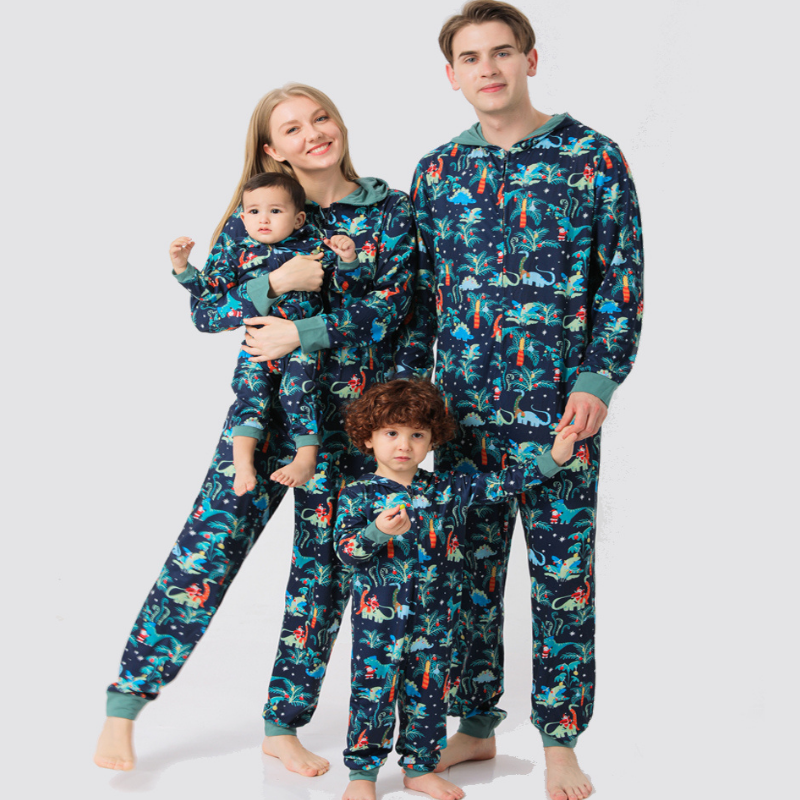 Blauwe Kerst Hooded Matching Familie Kerst Pyjama's Onesies