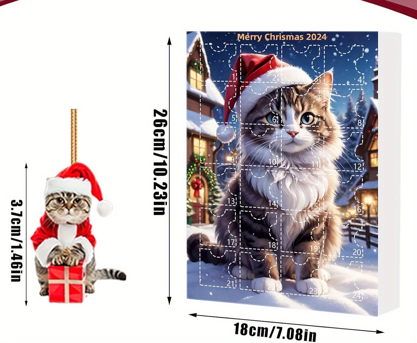 Vintage Katten Adventskalender – 24-delige Kerstkalender met Acrylhangertjes