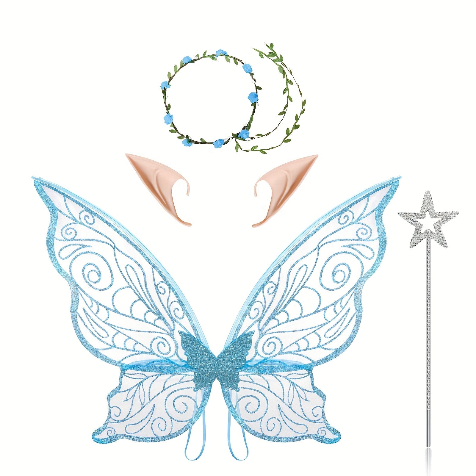 Meisjes Magische Halloween Fee Kostuum Set | Vleugels Toverstaf Oren