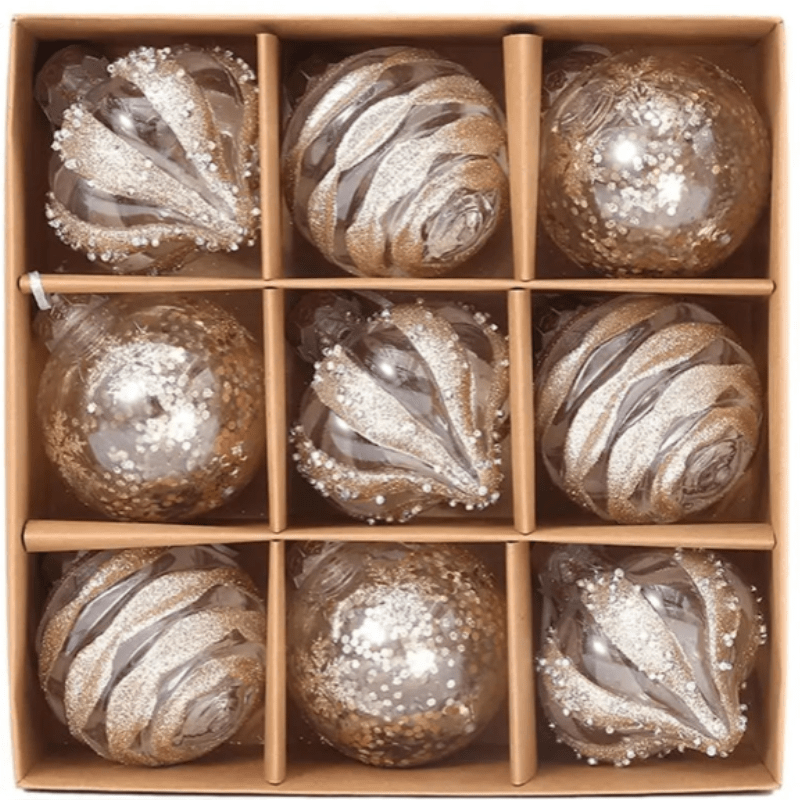 GlansFeest Kersthangdecoraties – Set van 9 kunststof ornamenten met sneeuwvlok- en balontwerp