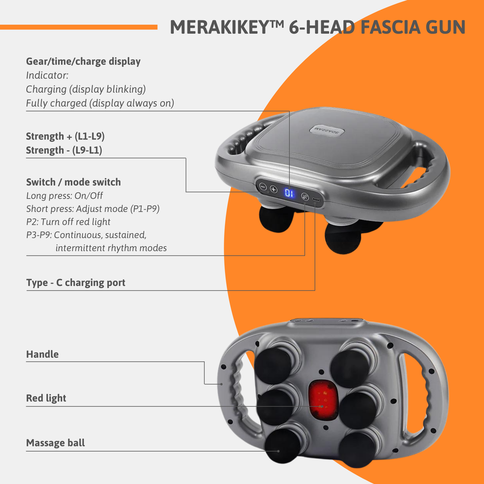 FlexiRelief Pro | 6-koppige hoogfrequente spiermassager