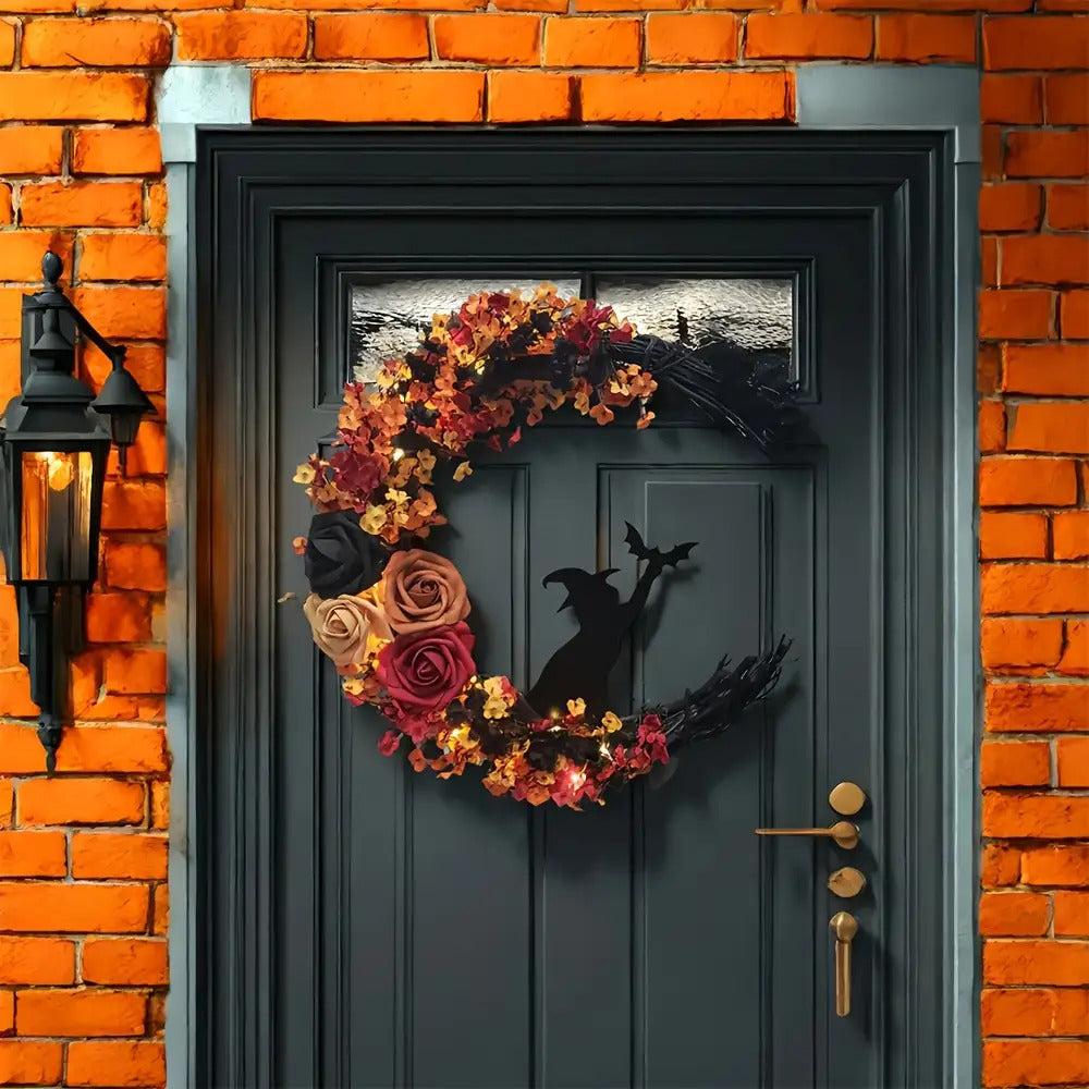 Halloween Rustieke Heks Bloem Wreath | Halvemaan Deur Decor