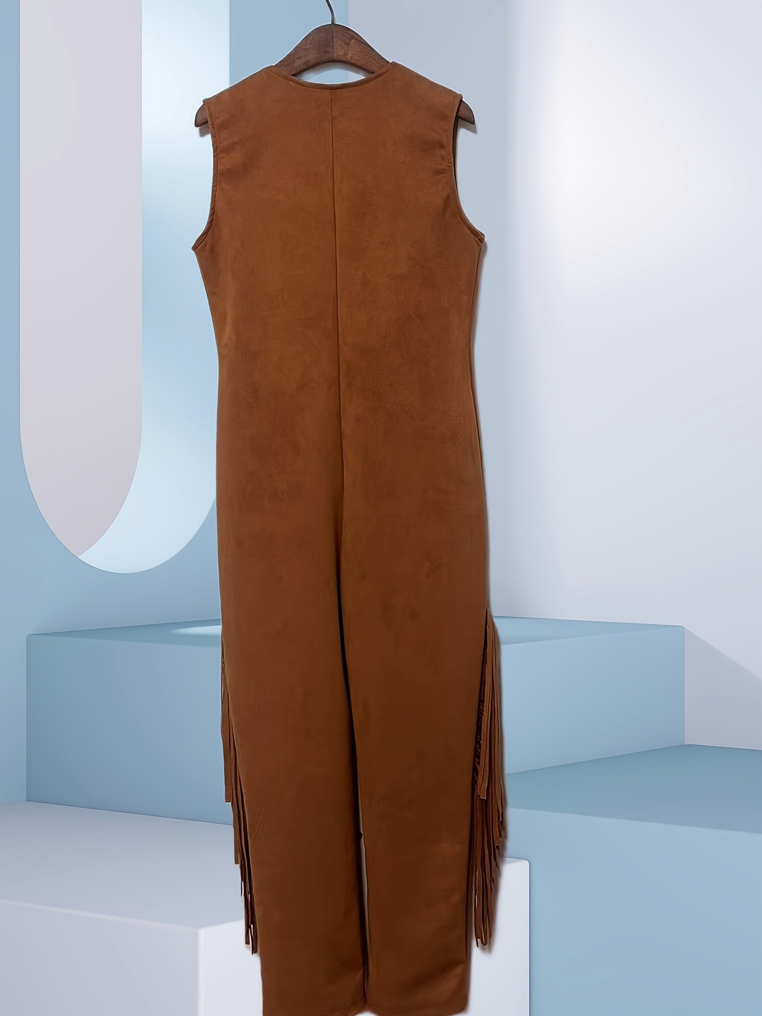Western Halloween Cowgirl Kostuum Jumpsuit | Suède Franje Mouwloos