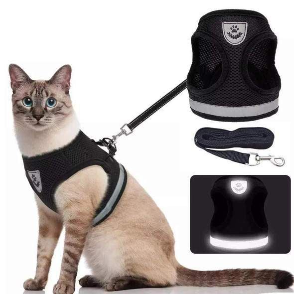 Reflecterende Kat Harnas en Leash Set met Verstelbare Bandjes voor Veilige Nachtavonturen – Comfortabele Pasvorm voor Katten en Kittens