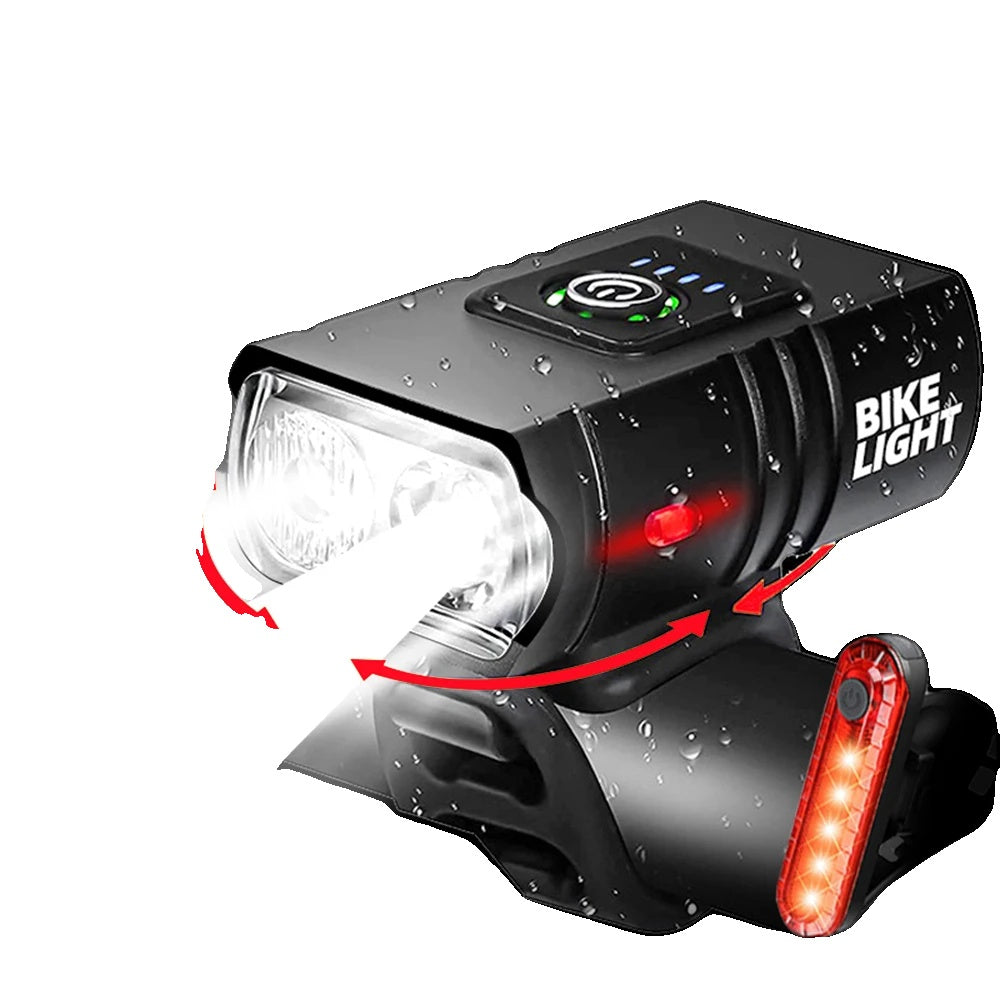 USB Oplaadbare Fietsverlichtingsset - 1500 Lumen LED Koplamp en Achterlicht met 6 Modi voor Veilig Nachtfietsen