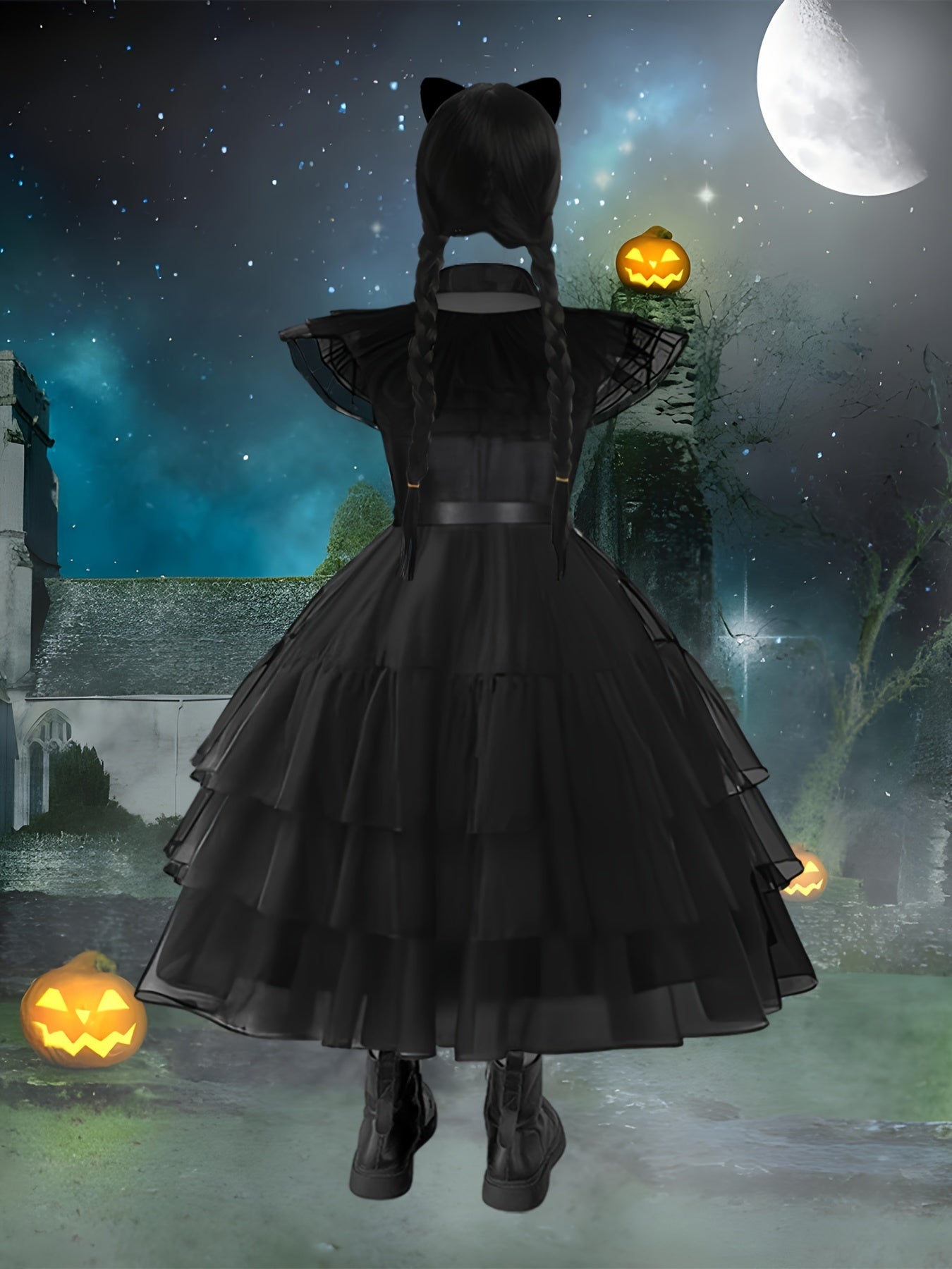 Dames Gothic Gelaagde Halloween Kostuum Jurk Set | Rimpel Midi