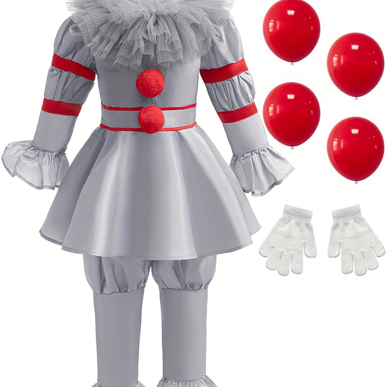 Eng Scary Lange Mouwen Halloween Clown Kostuum Set | Jumpsuit Handschoenen