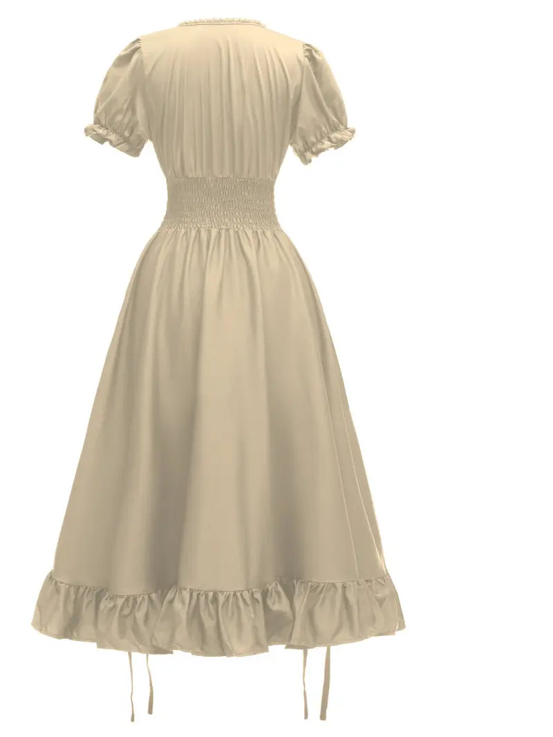 Dames Vintage Puff Sleeve Halloween Kostuum Jurk | Rimpel Maxi