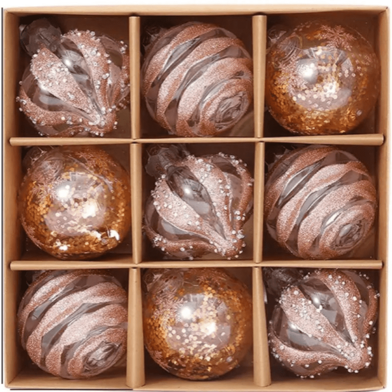 GlansFeest Kersthangdecoraties – Set van 9 kunststof ornamenten met sneeuwvlok- en balontwerp