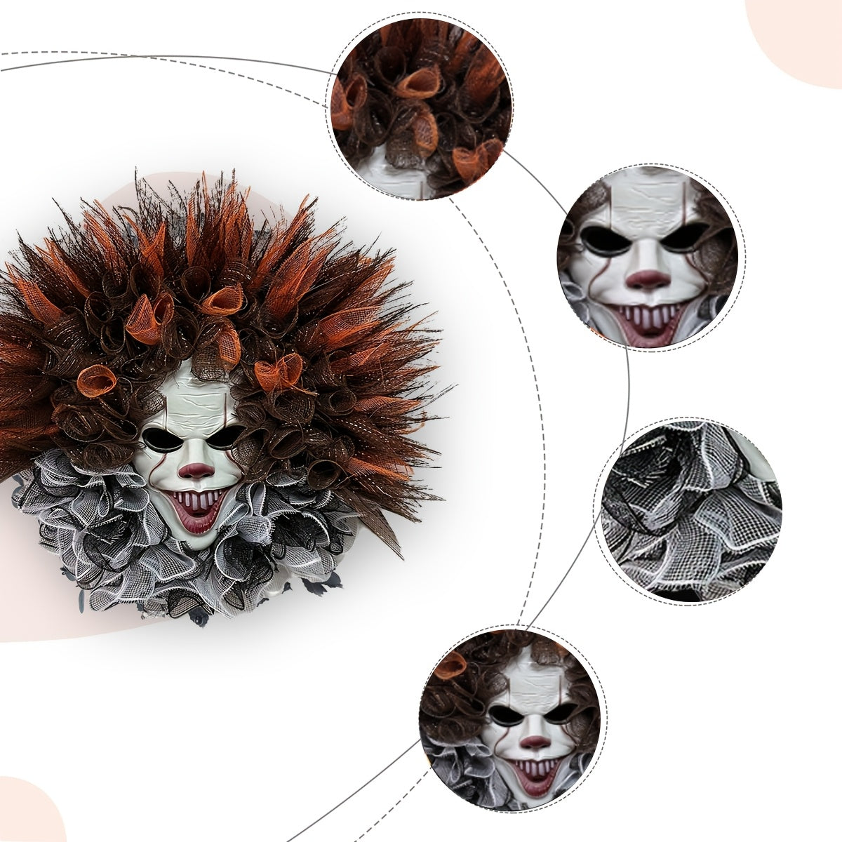Halloween Engangstige Clown Mesh Krans | Griezelige Deurdecoratie