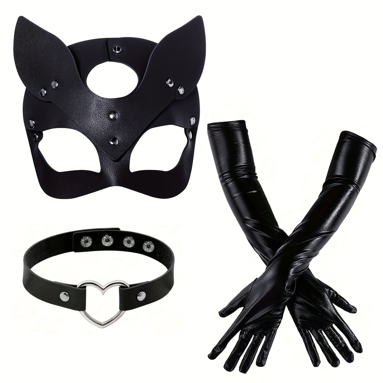 Dames Faux Leren Halloween Kostuumaccessoires | Kat Masker Handschoenen