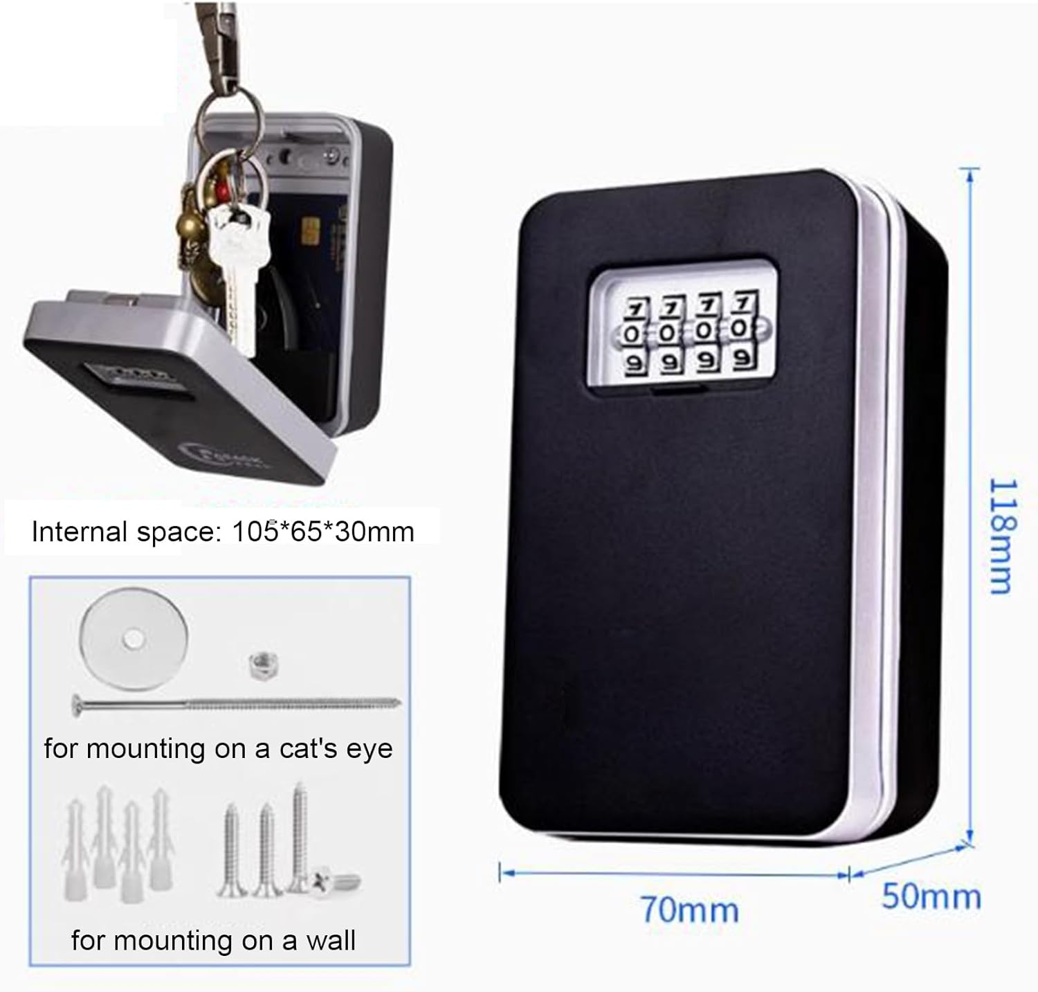 Key Lock Box voor Buiten – Beveiligde Sleutelkast met Instelbare Code voor Huis, Inclusief Montagekit (Wandmontage)