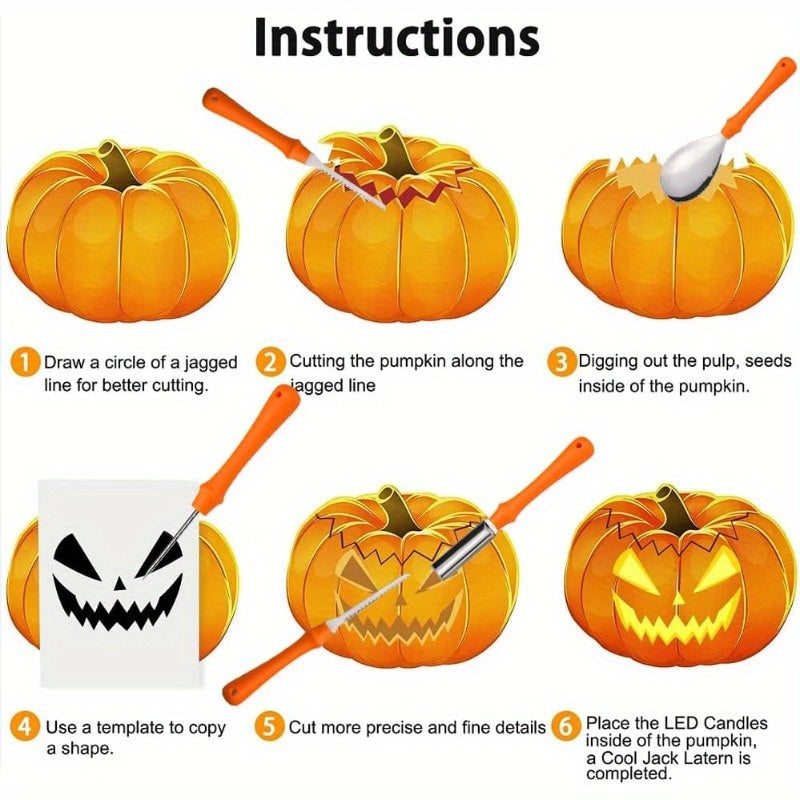 Halloween Pompoen Snijset met Sjablonen | Eenvoudige Gereedschappen voor Gesneden Pompoenen