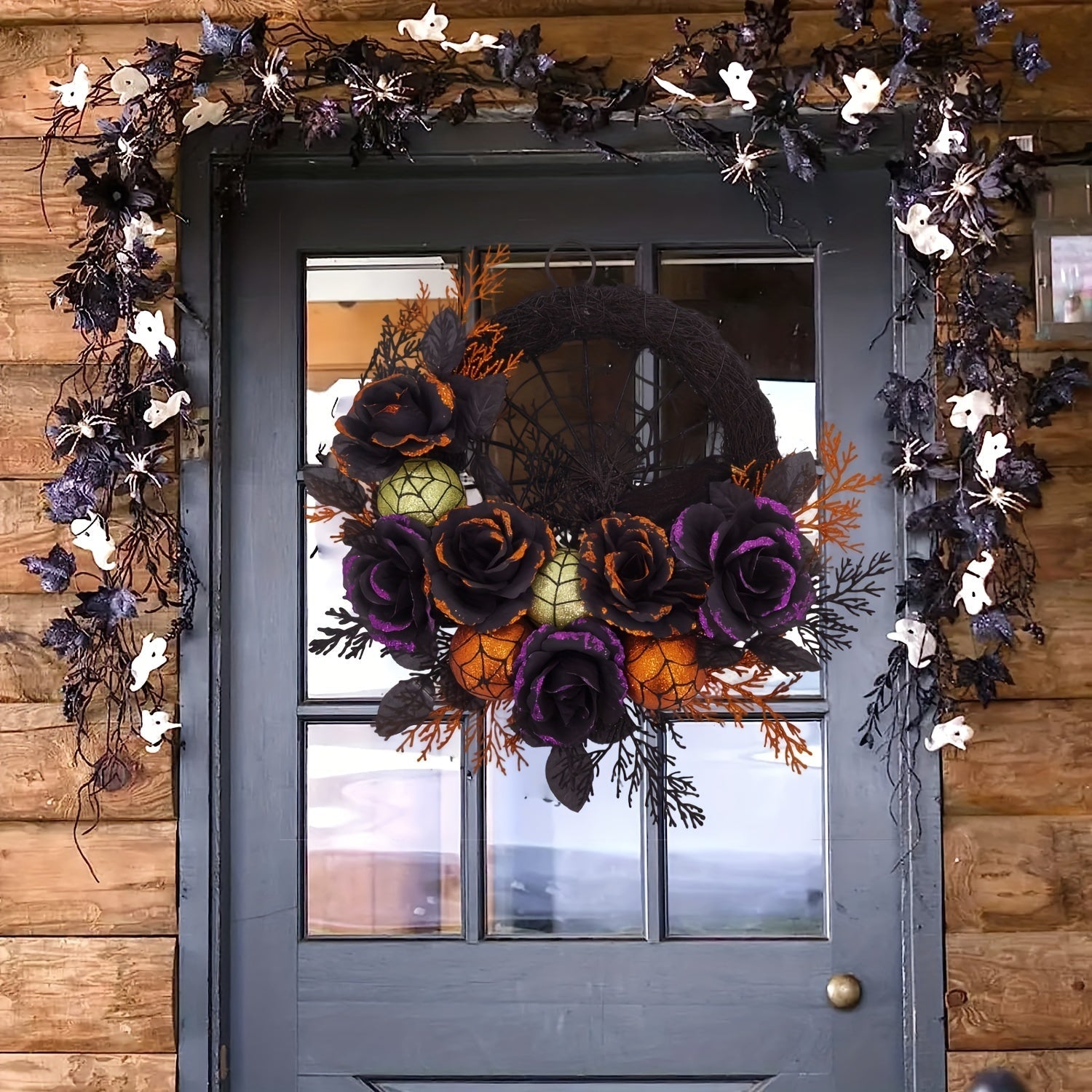 Halloween Gotische Bloemen Spinnenweb Krans | Spooky Deur Decor