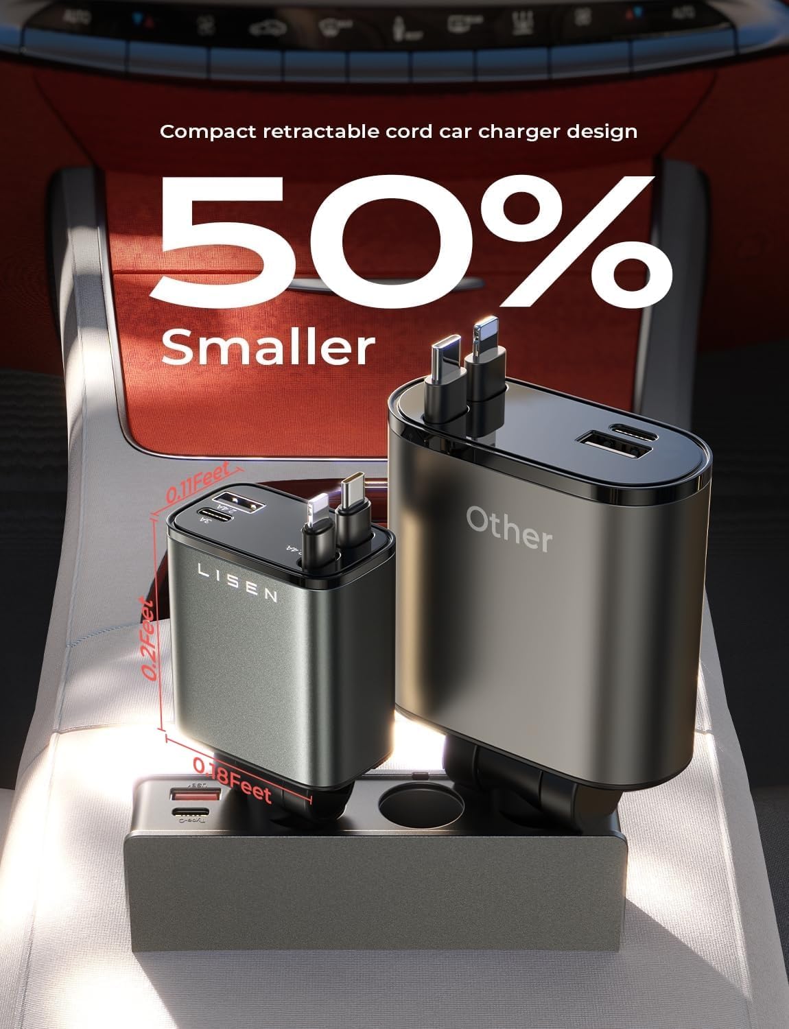 Uittrekbare Auto-Lader 69W USB C