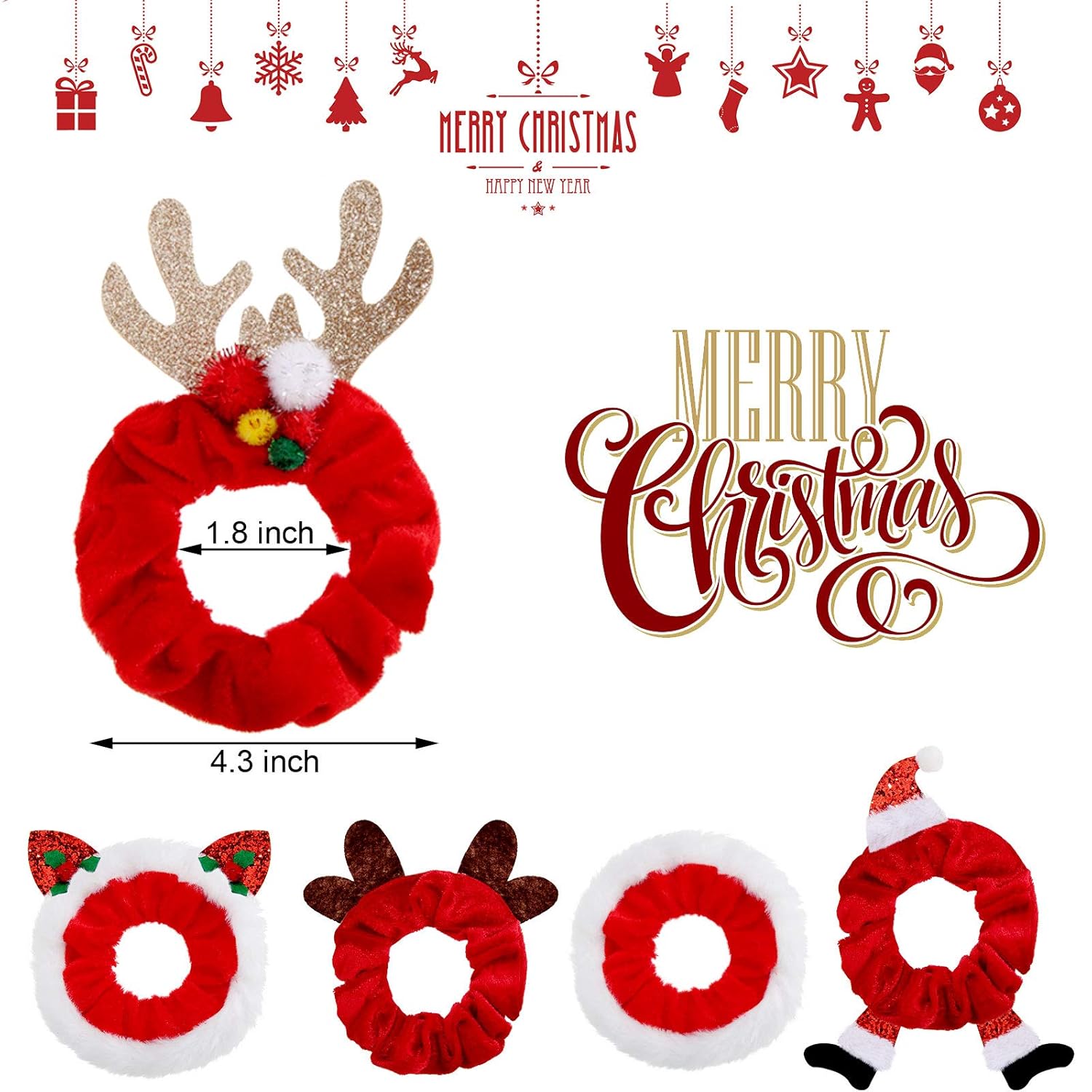 FluweelVrolijk Kerst Scrunchie Set – 10-delige haaraccessoire-collectie