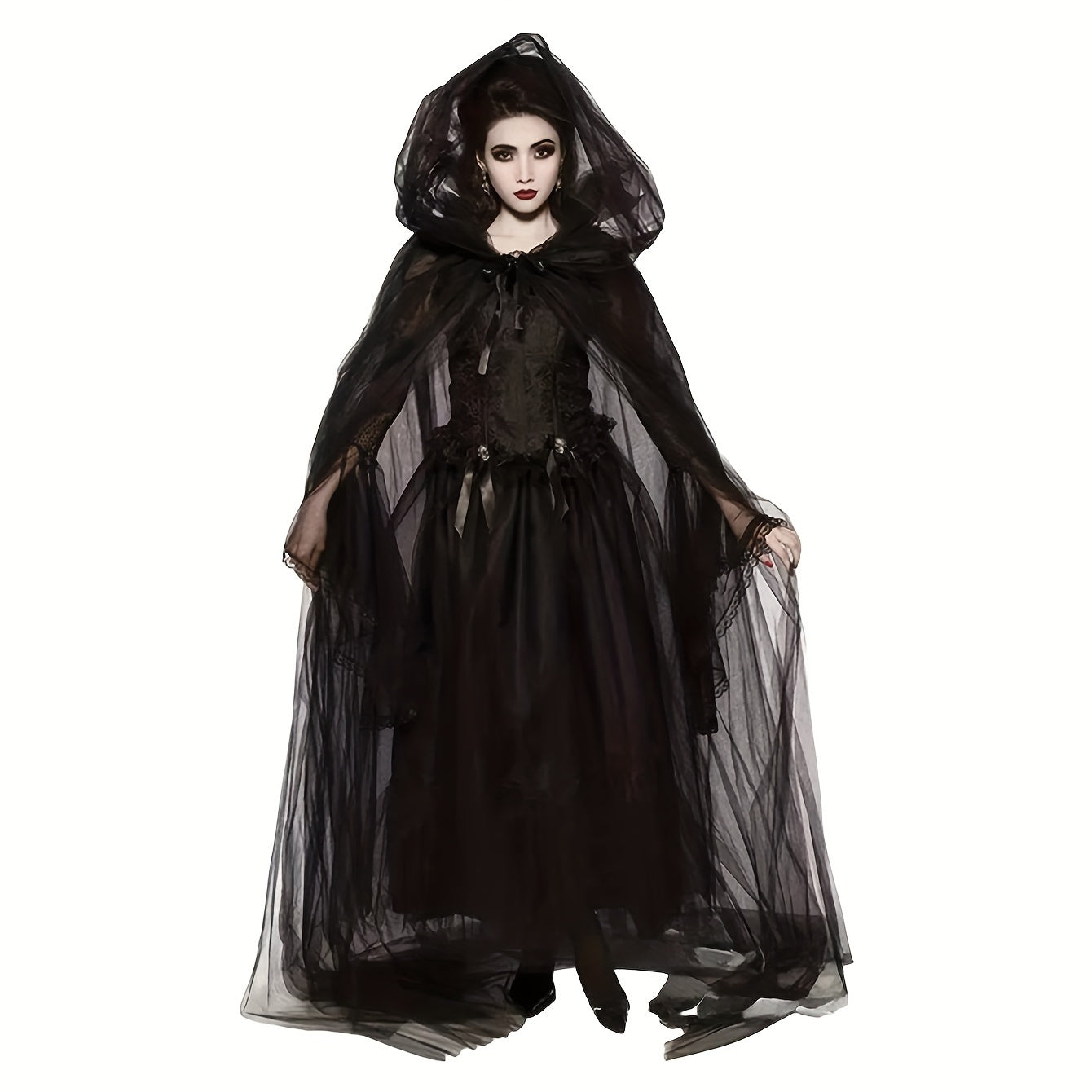Vrouwen Gothic Hooded Halloween Kostuum Jurk | Corset Maxi