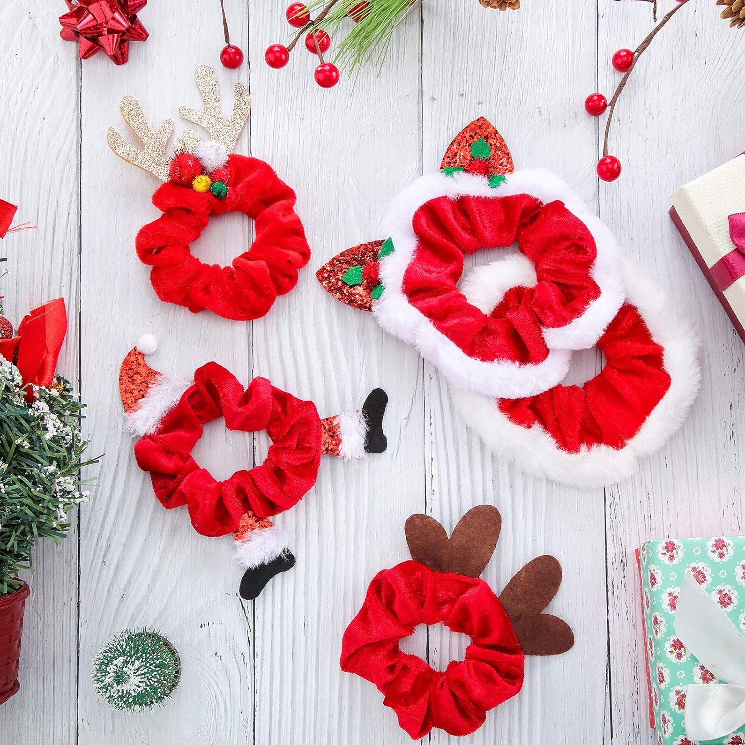 FluweelVrolijk Kerst Scrunchie Set – 10-delige haaraccessoire-collectie