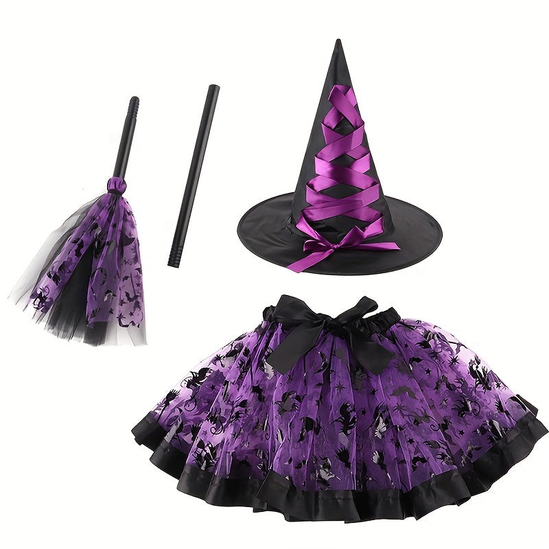 Meisjes Schattige Tulle Halloween Kostuum Set | Heks Rok Verkleedkleding