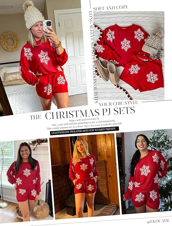 WinterWeef Kerst-Pyjama Set – Gebreid Lounge-Outfit met Sneeuwvlokpatroon