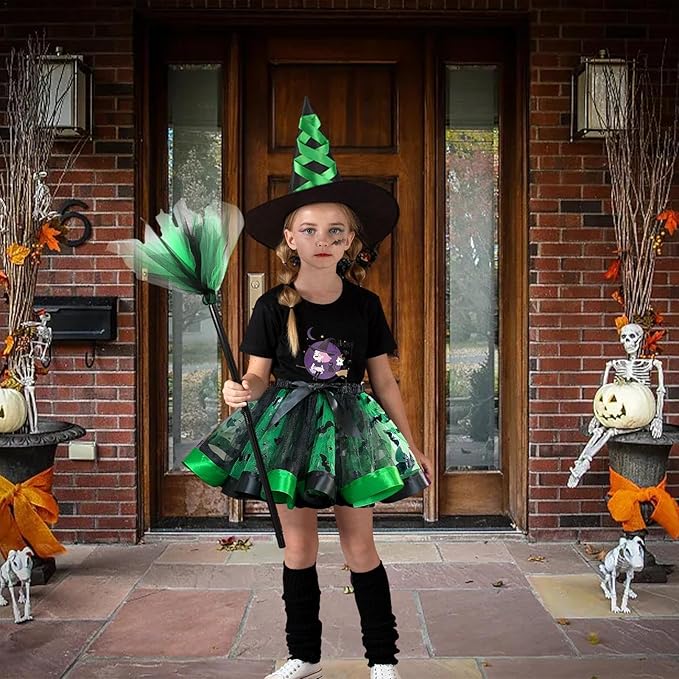 Meisjes Schattige Tulle Halloween Kostuum Set | Heks Rok Verkleedkleding