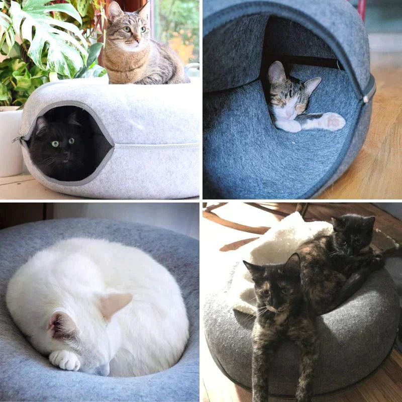 Gezellige Donut Kattenbed – Pluche Materiaal, Antislip Onderkant, 20-Inch Diameter, Ideaal voor Ontspanning en Spel
