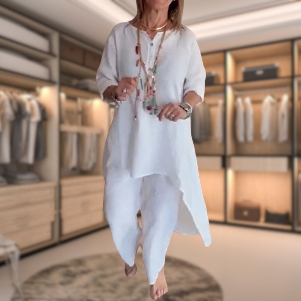 Elegante Dames Twee-delige Set – Comfortabele Luxe Outfit met Geruit Ontwerp