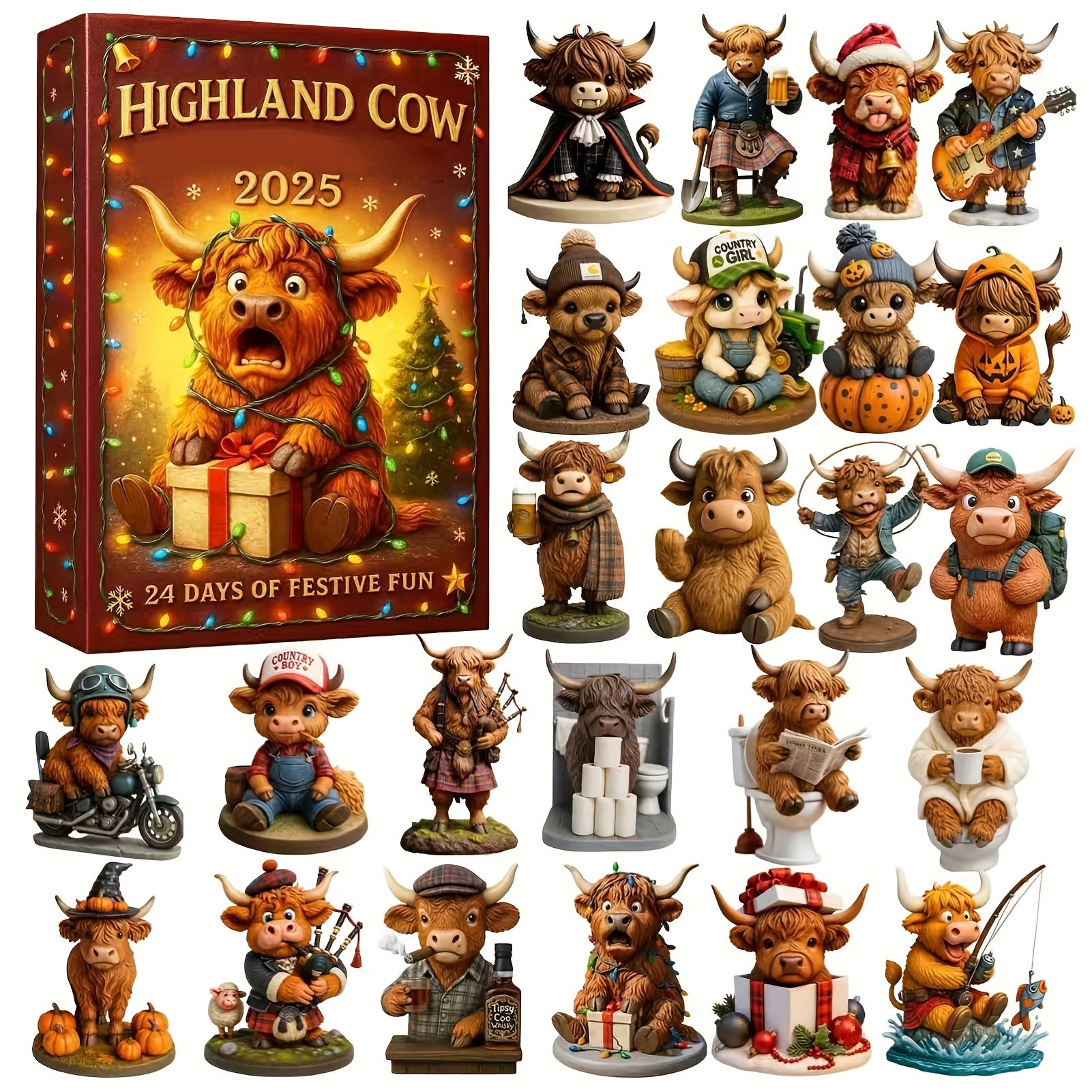 HighlandJoy | 3D Highland Cow Adventkalender 2025 Unieke Kerstervaring 24 Figuren