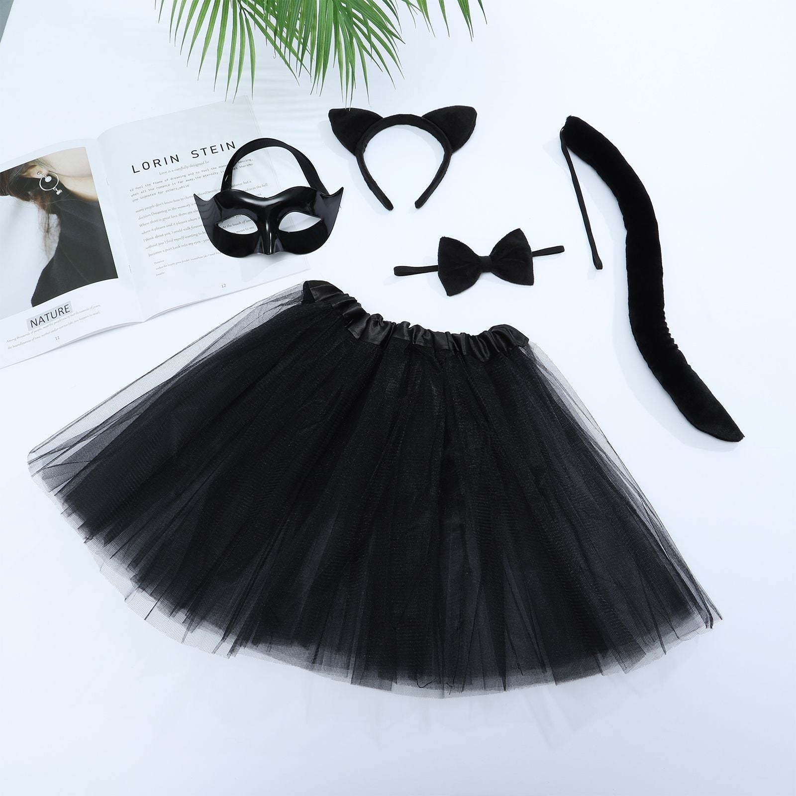 Meisjes Schattige Tulle Halloween Kostuum Jurk Set | Kat Masker Handschoenen Staart