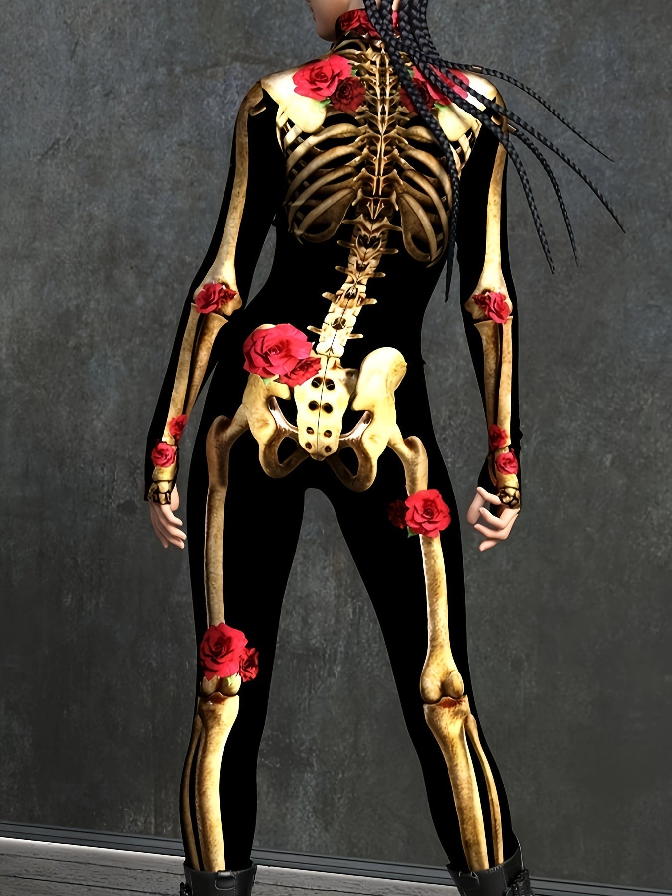 Vrouwen Skeletprint Halloween Kostuum Jumpsuit | Lange Mouwen Rekbaar