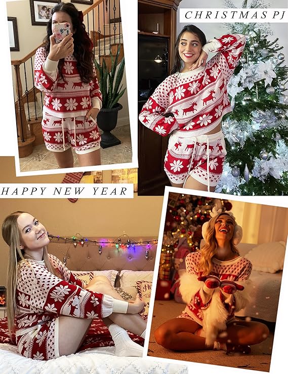 WinterWeef Kerst-Pyjama Set – Gebreid Lounge-Outfit met Sneeuwvlokpatroon