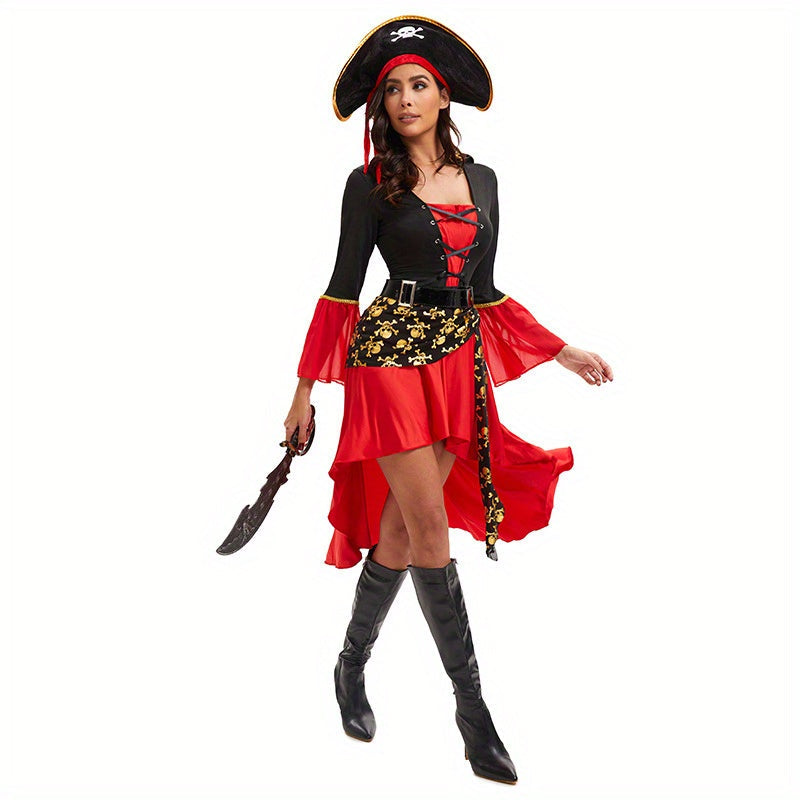 Vrouwen Piraten Halloween Kostuum Jurk | Lange Mouwen Asymmetrisch