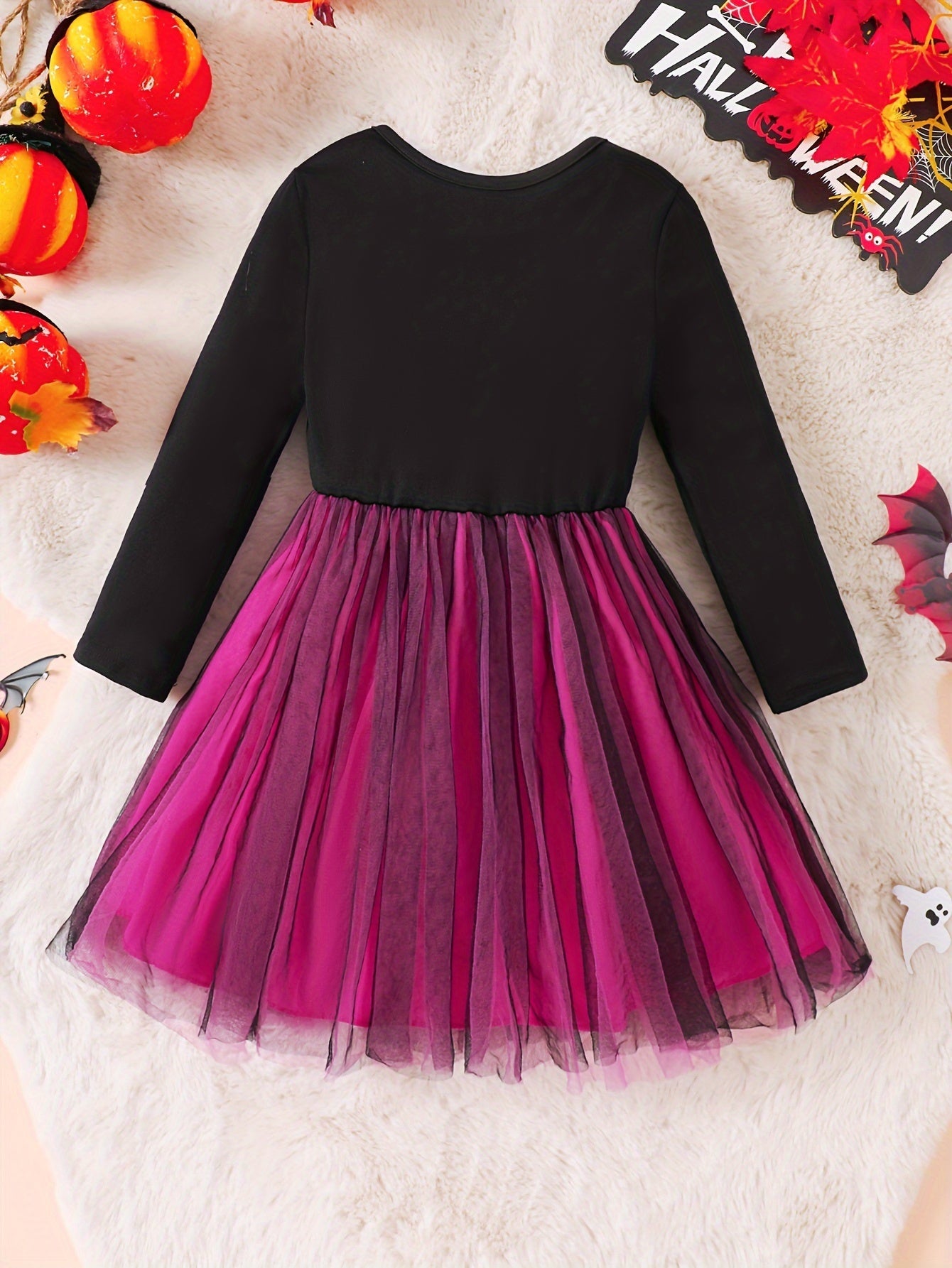 Meisjes Lange Mouwen Halloween Skelet Kostuum Jurk | Tulle Mini