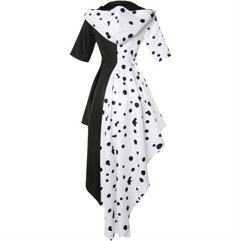 Vrouwen Hooded Halloween Film Kostuum Jurk | Asymmetrische Dalmatiër