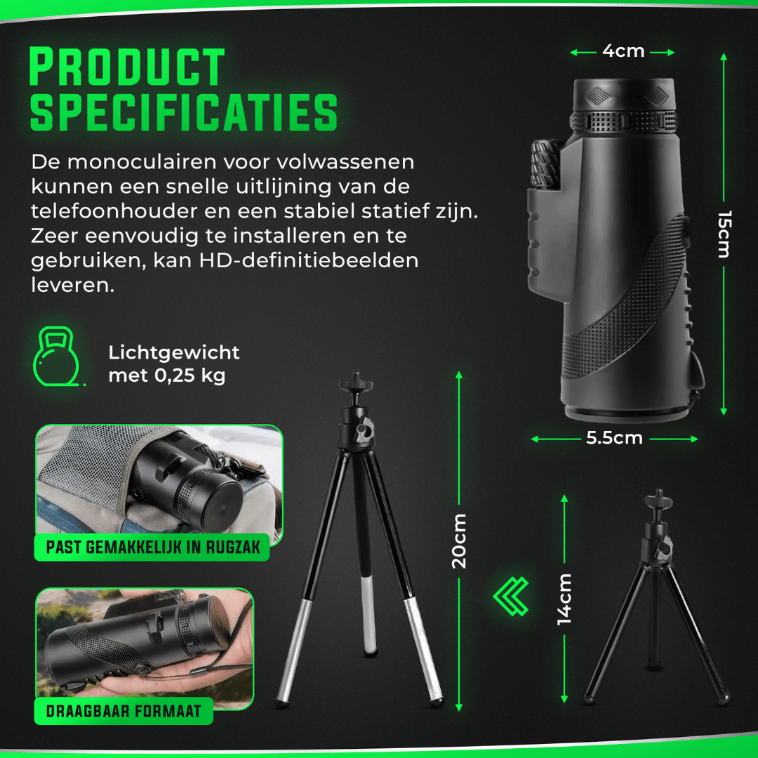 AstroView Hoogwaardige Monoculair | Compact en licht voor een heldere kijk op grote afstanden