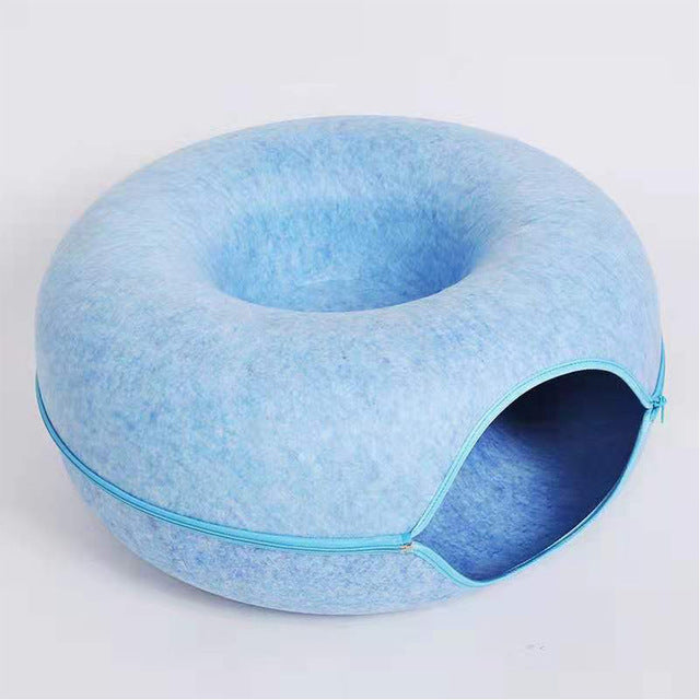 Gezellige Donut Kattenbed – Pluche Materiaal, Antislip Onderkant, 20-Inch Diameter, Ideaal voor Ontspanning en Spel